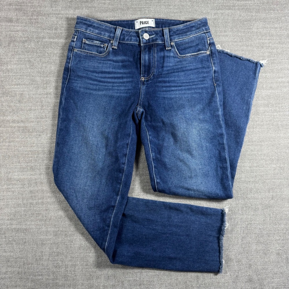 PAIGE Skyline Skinny Crop Jeans Women's 26 Blue Raw Hem Stretch Denim